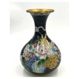 Asian Floral Patterned Black Vase