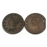 2- 1853 Braided Hair Cents