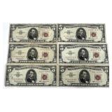 6 - 1963 Five Dollar Red Seal Notes