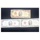3- Two Dollar Red Seal Notes