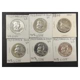 6 Benjamin Franklin Half Dollars