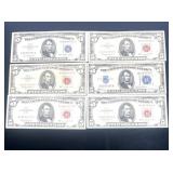 6-Five Dollar Red & Blue Notes