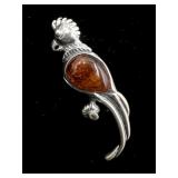 Silver-Toned Parrot Broach with Amber
