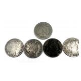 4 Barber Dimes & 1 Three Cent Nickel