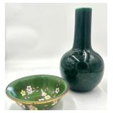 Asian Ceramic Vase & Cloisennï¿½ Enamel Bowl