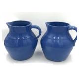Pr Blue Pottery Pitchers