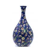 Large Asian Flower Blue Porcelain Vase