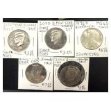 5 Kennedy Half Dollars
