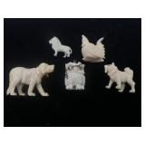 5 Carved Bone Animal Figurines