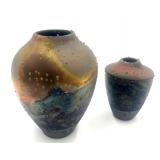 Pr Hand-Thrown Pit-Fired Vases