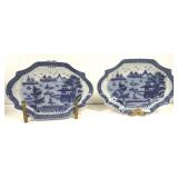 2 Blue & White Asian Porcelain Platters