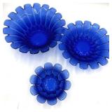 Cobalt Blue Pressed Art Glass Bowls