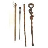 4 Hand-Crafted Wooden Walking Sticks