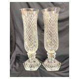 2 Cut Crystal Glass Hurricane Candle Lamps