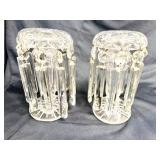 2 Glass Luster Candle Holders w/ Hanging Prisms