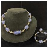 SS Art Glass/Pearl Necklace & Bracelet Set