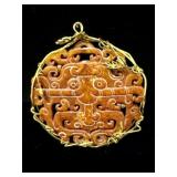 Chinese Taotie Mask Carving Stone Pendant