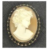 Carved Shell Cameo Brooch
