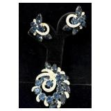Eisenburg Ice Blue Rhinestone Earrings Brooch Set