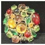 Weiss Multi-Colored Rhinestone Dome Brooch