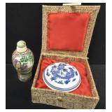 Porcelain Snuff Bottle & Blue & White Paste Box