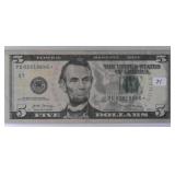 2017 A $5 *(Star)* Federal Reserve Note