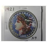 1921 Colorized Morgan Silver Dollar