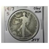 1917-S Obv MM Walking Liberty  Half Dollar