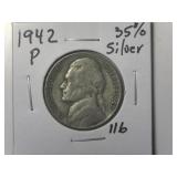 1942-P 35% Silver War Time Jefferson Nickel