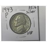 1943-P 35% Silver War Time Jefferson Nickel