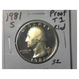 1981-S Type 1 Clad Proof Washington Quarter