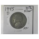 1945-D 35% Silver War Time Jefferson Nickel