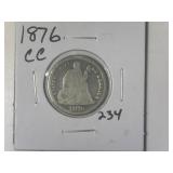 1876 CC Seated Librry Dime