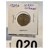 1929A 10 Deutsches Pfennig Coin