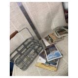 Metal drink holder and vintage postcards