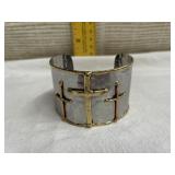 Three Crosses Mixed Metal Cuff Bracelet