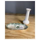 Milkglass Hobnail Vase, Dish