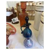 Orange Decanter, Blue Dish, Swirl Vase