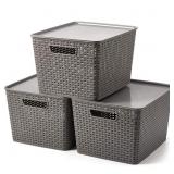New Set of 3 Lidded Storage Bins, Large Plastic New Set of 3 Lidded Storage Bins, Large Plastic