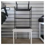Lot of White Table, 2 Tier Shelving, and Top Piece
