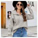 New Womens Quarter Zip Long Sleeve Knit Large