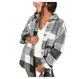 New Womens Plaid Shacket Long Sleeve Med