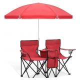 New Folding Double Seat Camping Chair Umbrella Set