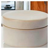 New 7" x 7" Round Carved Ceramic Box