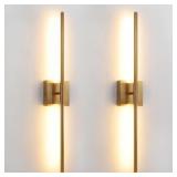 New Brushed Gold LED Wall Sconces Set of 2 with