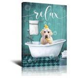 Dog In Bathtub Wall Art Canvas Bathroom Decor Funn