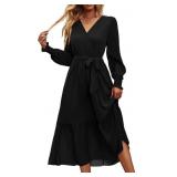 XL Women's Floral Boho Dress Fall Long Sleeve Wrap