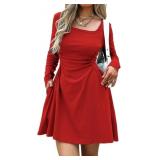 Large Women's Square Neck Long Sleeve Mini Dress R