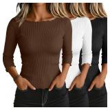 Large 3 Pack Women's 3/4 Length Sleeve Tops Lettuc