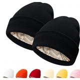 PFFY 2 Packs Womens Satin Lined Beanie Hat Silk Li